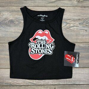 The Rolling Stones Hot Lips Black Tank Crop‎ Top Sleeveless Women's Size XL NEW